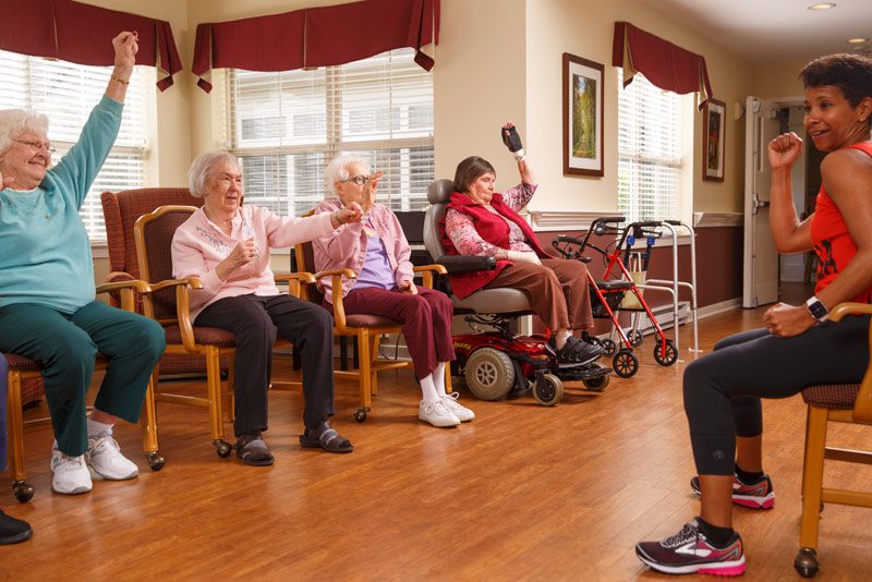 a group of seniors exercising